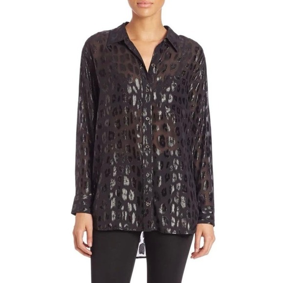 Equipment Tops - EQUIPMENT Daddy Metallic Leopard Print Silk Shirt Blouse in Black Size M